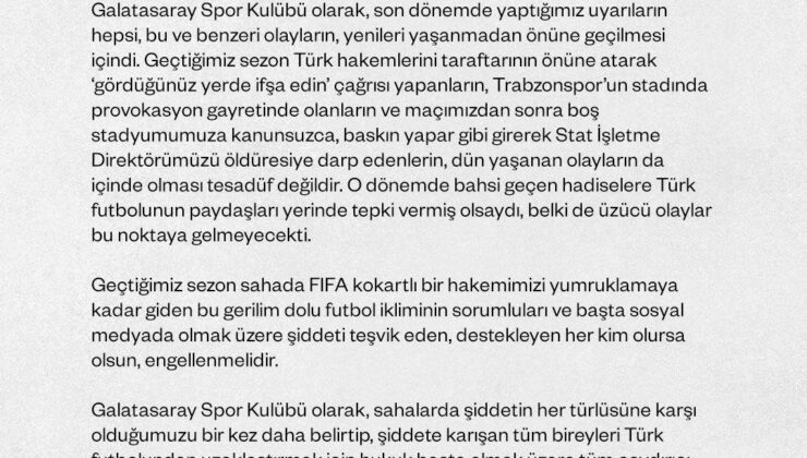 Göztepe-Fenerbahçe Maçının Ardından Yaşanan Olaylar ve Galatasaray’ın Açıklaması