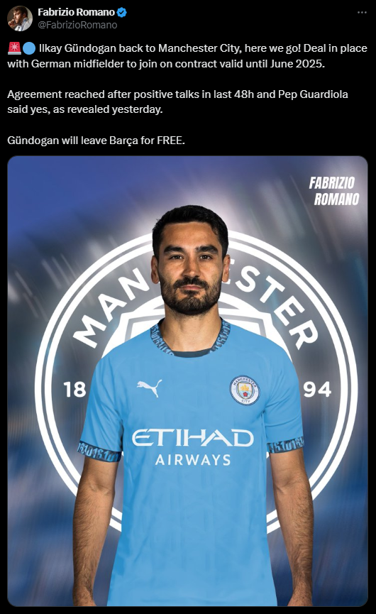 İlkay Gündoğan'ın Manchester City'e Dönüşü: Flaş Gelişmeler