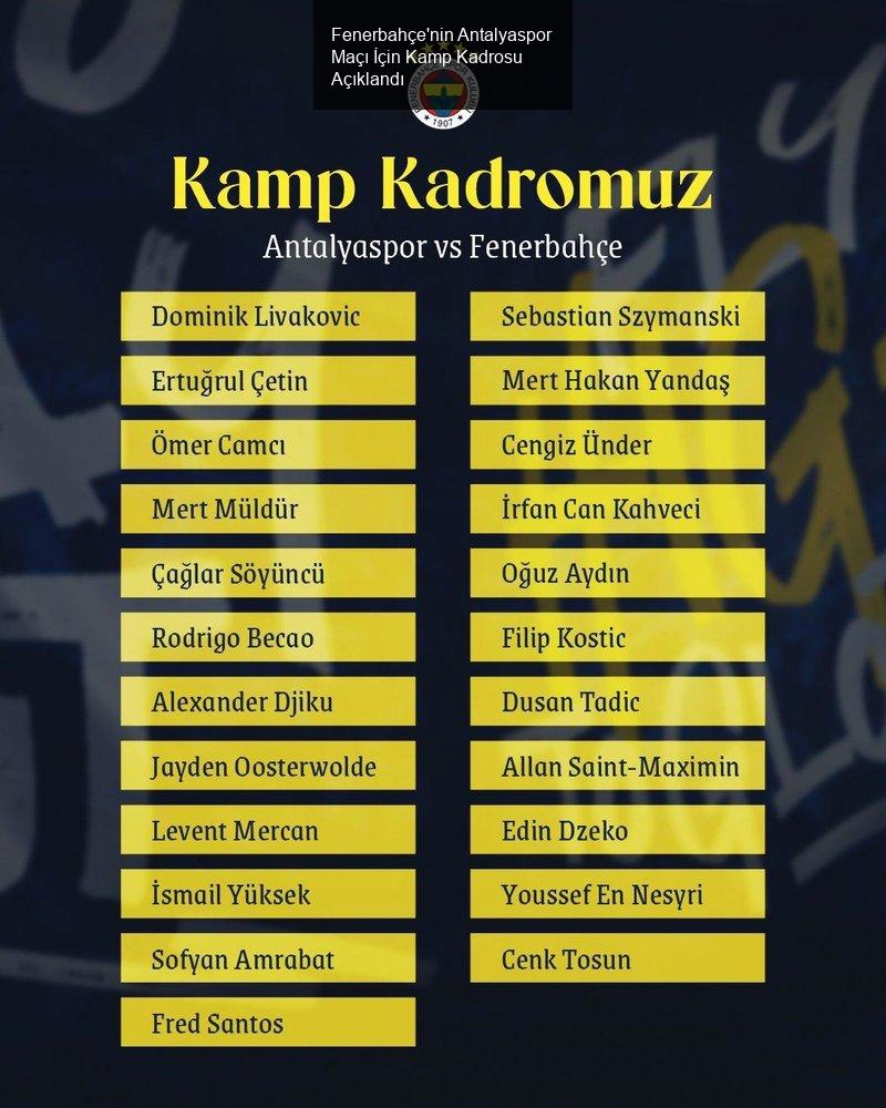 Fenerbahçe'nin Antalyaspor Maçı İçin Kamp Kadrosu Açıklandı