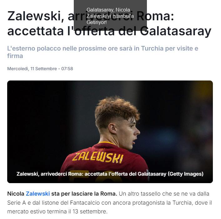 Galatasaray, Nicola Zalewski'yi İstanbul'a Getiriyor!