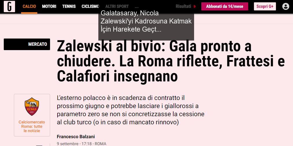 Galatasaray, Nicola Zalewski'yi Kadrosuna Katmak İçin Harekete Geçti