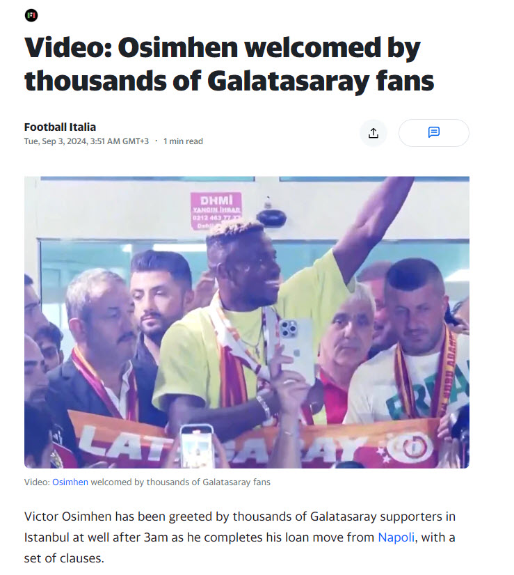 Galatasaray, Victor Osimhen'i Kiralık Olarak Transfer Etti