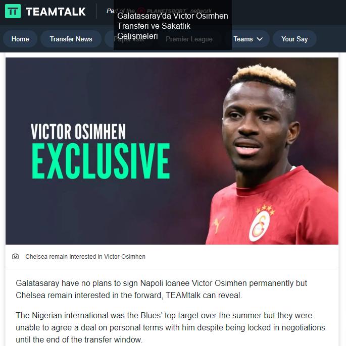 Galatasaray'da Victor Osimhen Transferi ve Sakatlık Gelişmeleri