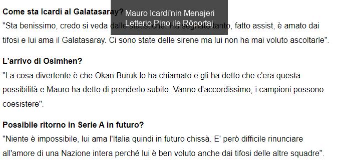 Mauro Icardi'nin Menajeri Letterio Pino ile Röportaj