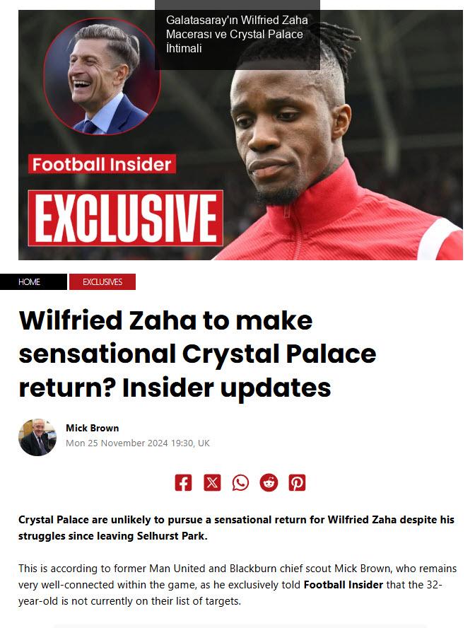 Galatasaray'ın Wilfried Zaha Macerası ve Crystal Palace İhtimali