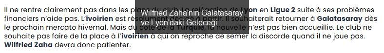 Wilfried Zaha'nın Galatasaray ve Lyon'daki Geleceği